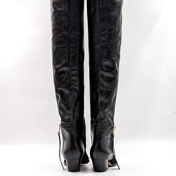 Schutz Women Tenia Western Cowboy Pinty Toe Black Leather OTK Boots size 5 - Picture 4 of 11